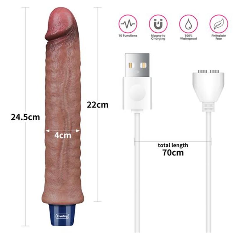 Вібратор - Real Softee Rechargeable Silicone Vibrating Dildo 9.5"