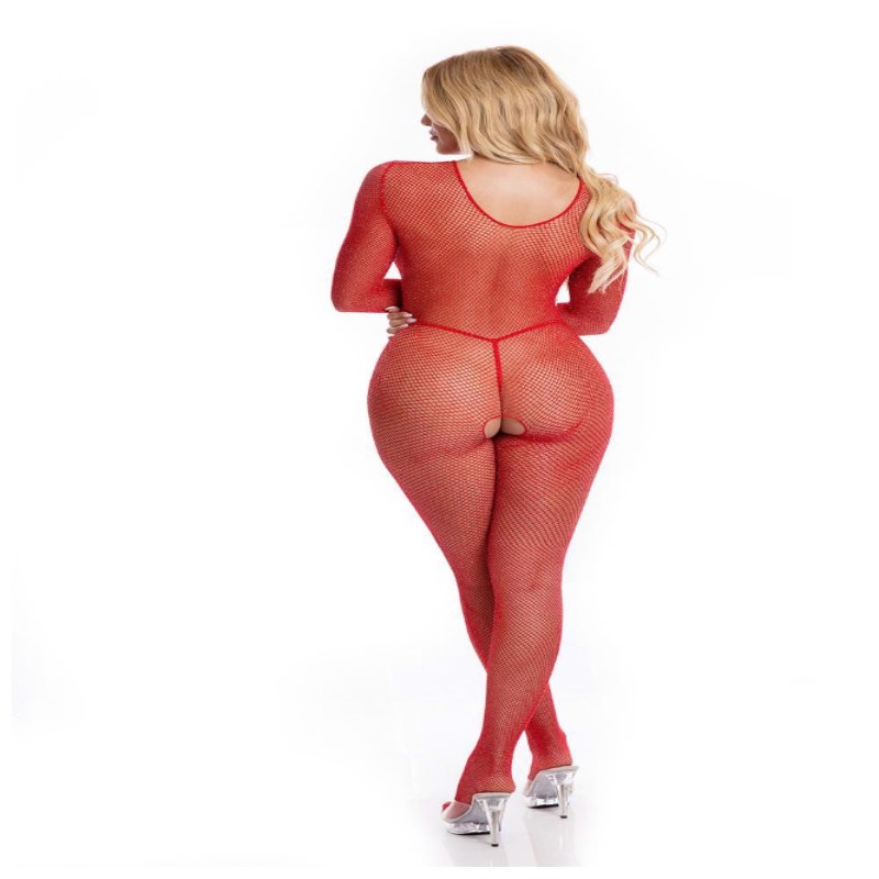 Бодістокінг - Pink Lipstick Lingerie Risque Crotchless Bodystocking Red, M/L