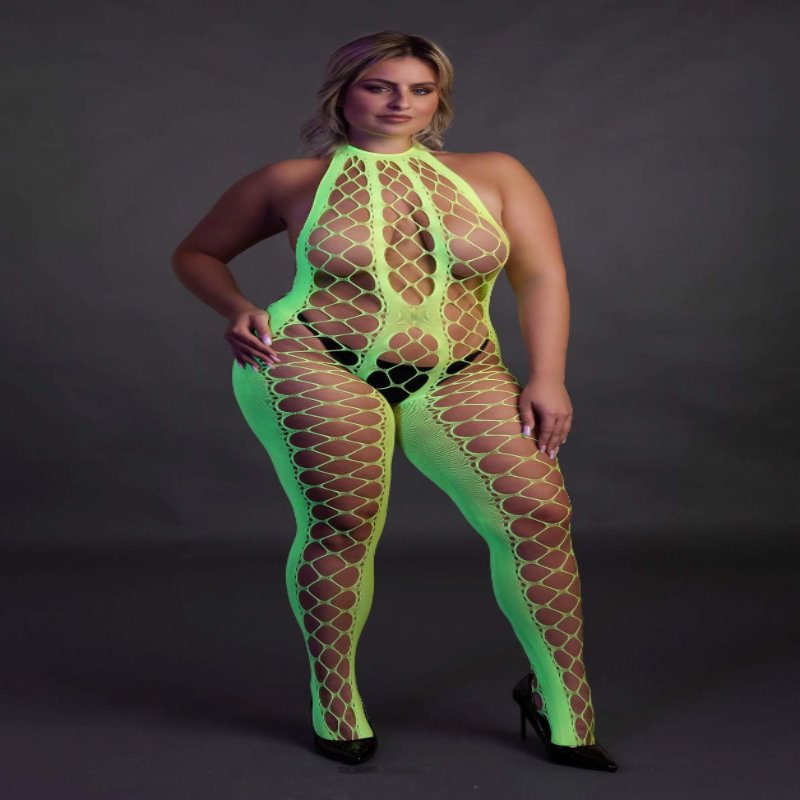 Бодістокінг - Ouch! Bodystocking With Halterneck Green, XL/4XL