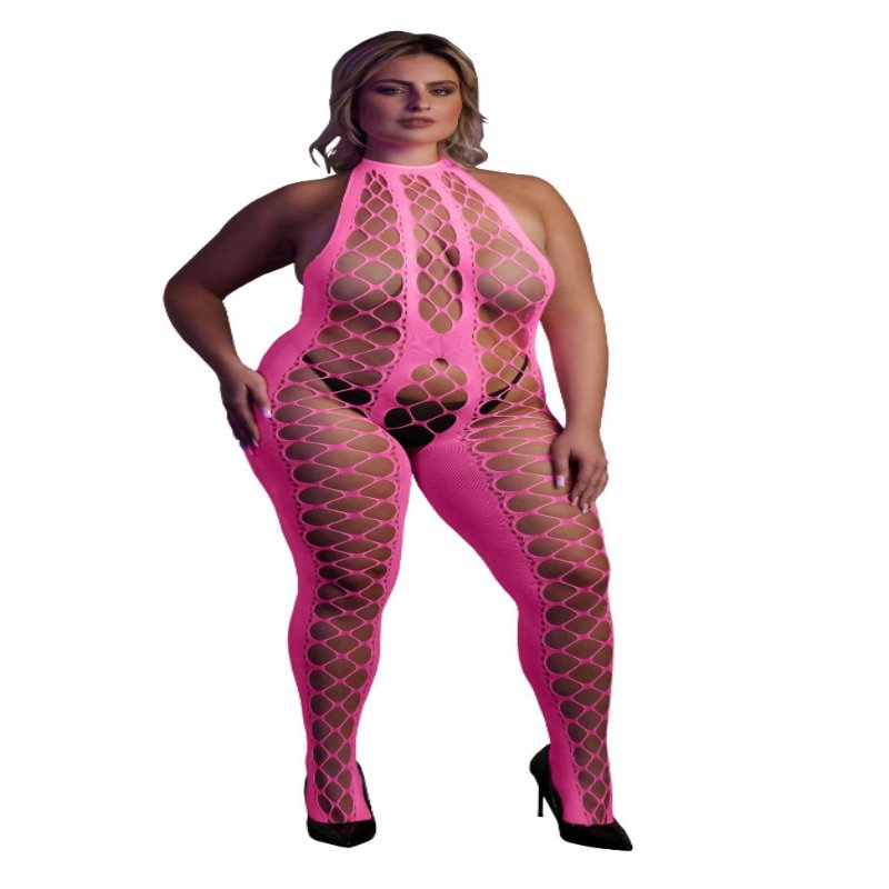 Бодістокінг - Ouch! Bodystocking With Halterneck Pink, XL/4XL - зображення 1