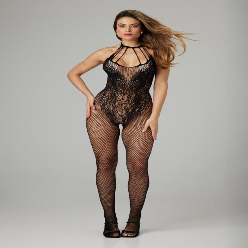 Бодістокінг - Christine Crotchless Bodystocking With Flowerlace Amara Black
