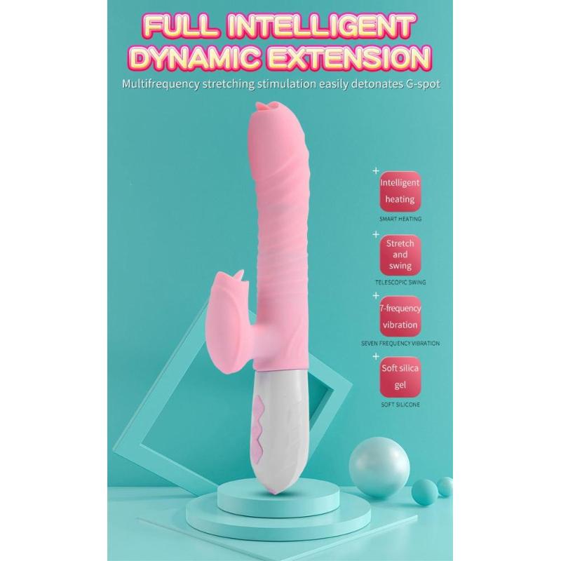 Вібратор - Silicone Vibrator USB 7 Function and Thrusting Function / Heating Pink