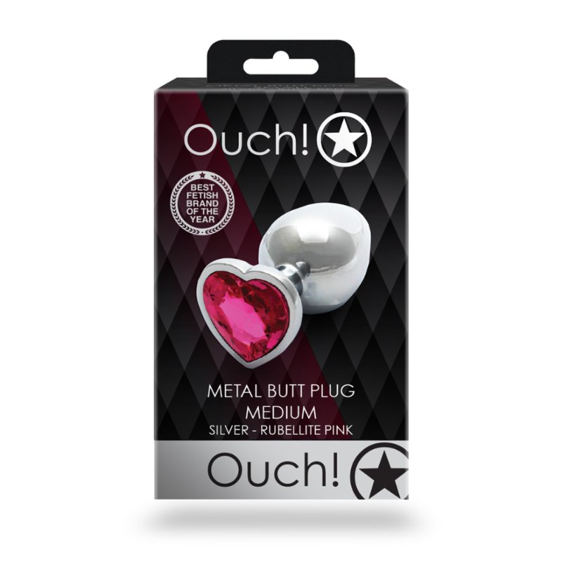 Анальна пробка - Ouch! Metal Butt Plug Medium Silver/Rubellite Pink