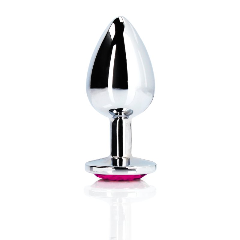 Анальна пробка - Ouch! Metal Butt Plug Medium Silver/Rubellite Pink