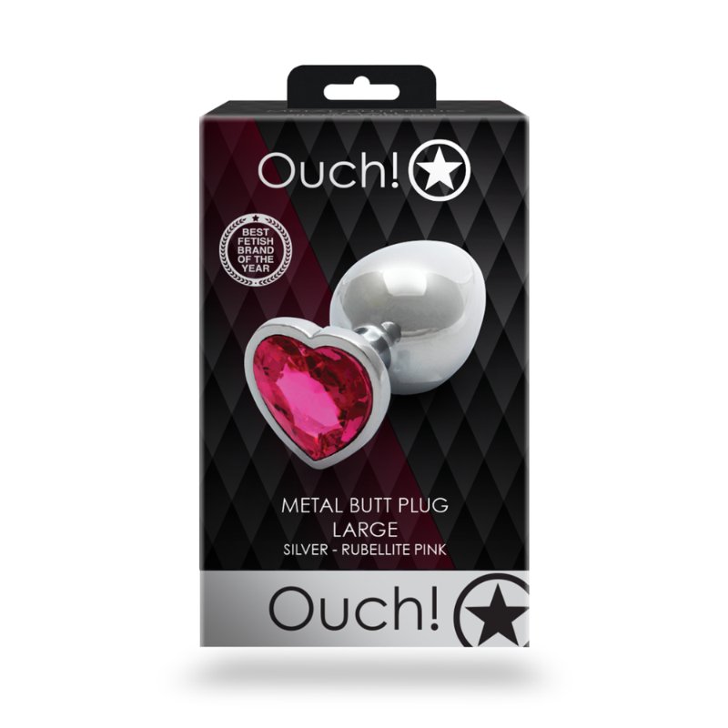 Анальна пробка - Ouch! Metal Butt Plug Large Silver/Rubellite Pink