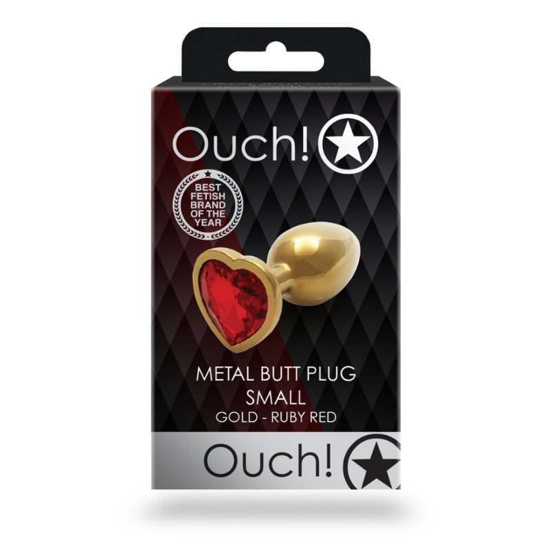 Анальна пробка - Ouch! Metal Butt Plug Small Gold/Ruby Red