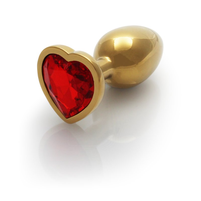 Анальна пробка - Ouch! Metal Butt Plug Small Gold/Ruby Red