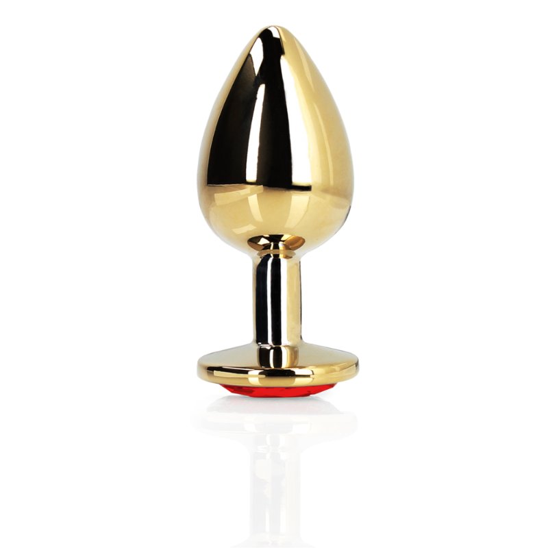 Анальна пробка - Ouch! Metal Butt Plug Small Gold/Ruby Red