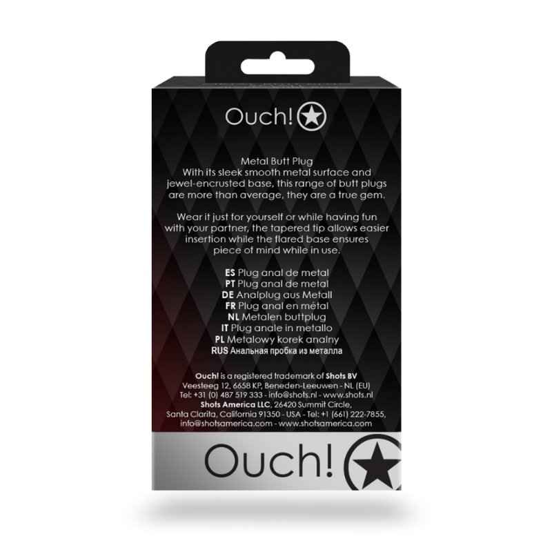 Анальна пробка - Ouch! Metal Butt Plug Medium Gold/Ruby Red