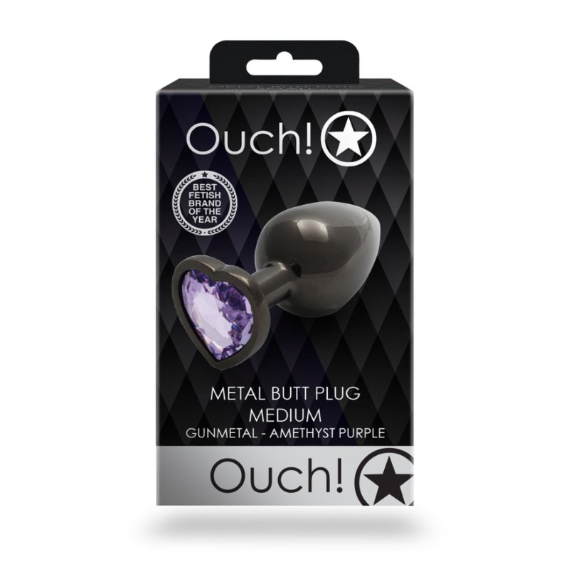 Анальна пробка - Ouch! Metal Butt Plug Medium Gunmetal/Amethyst Purple