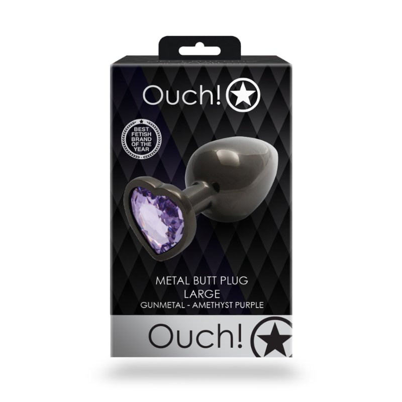 Анальна пробка - Ouch! Metal Butt Plug Large Gunmetal/Amethyst Purple