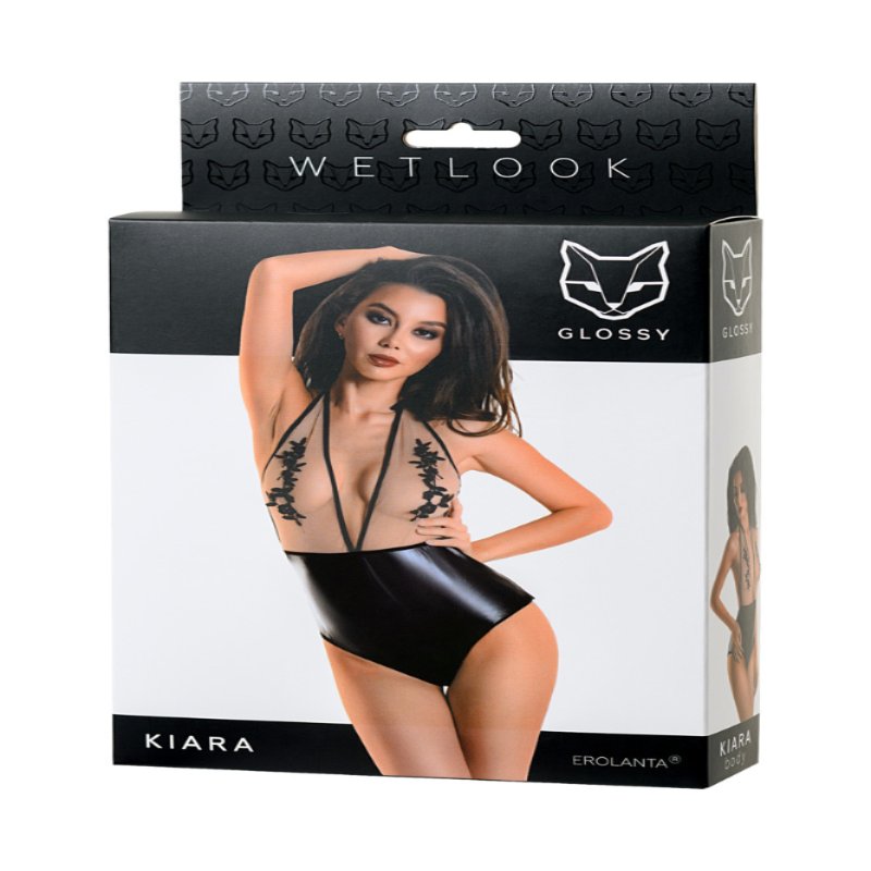 Боді Glossy Kiara з матеріалу Wetlook, чорне - зображення 1