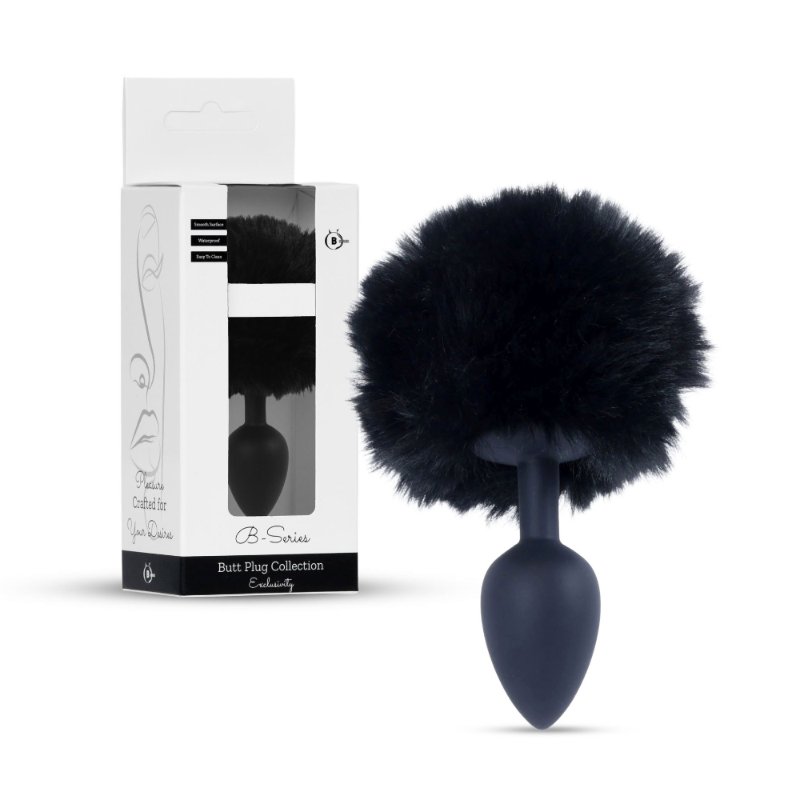 Анальна пробка - Bunny Tail Silicone Black Plug Black - зображення 1
