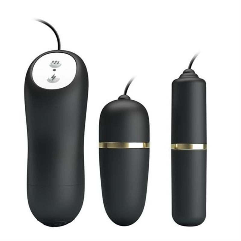 Віброяйце з вібропулею - Pretty Love Electric Stimulation Double Vibro-Bullets Black