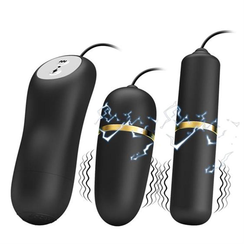 Віброяйце з вібропулею - Pretty Love Electric Stimulation Double Vibro-Bullets Black