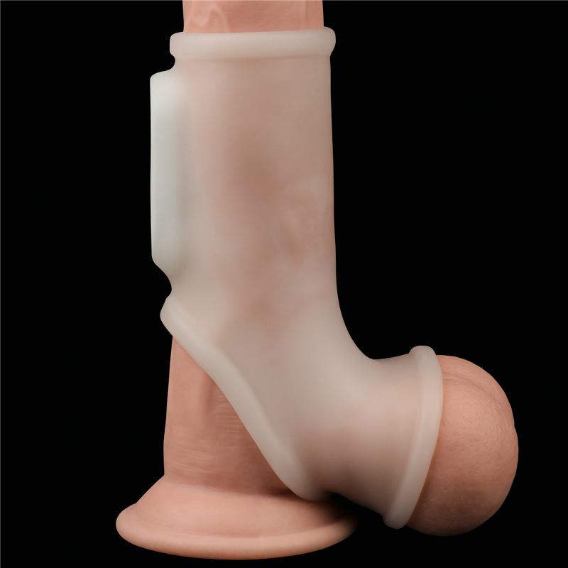 Насадка на член - Vibrating Silk Knights Ring With Scrotum Sleeve White