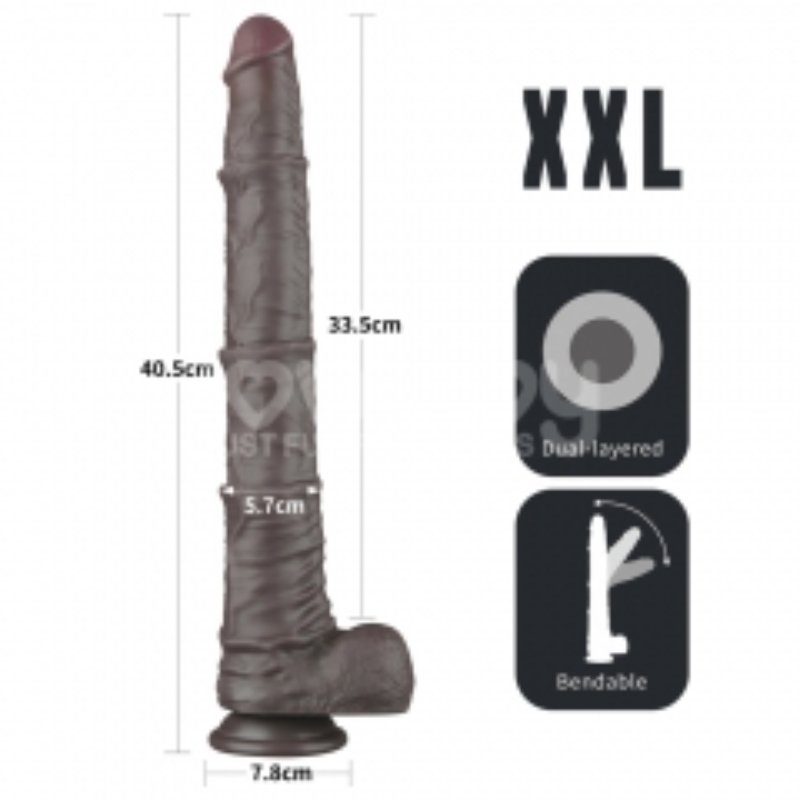 Фалоімітатор - Dual Layered Bendable Silicone Cock XXL 16'' Black