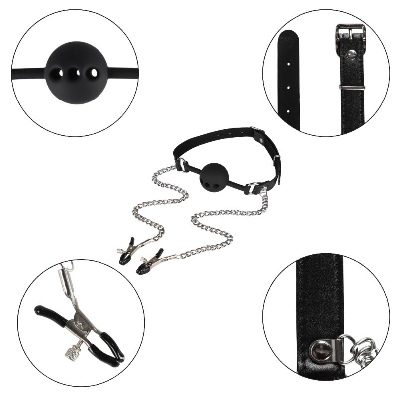 Набір БДСМ - Erospace Wild Play Mouth Gag With Nipple Clamps C15