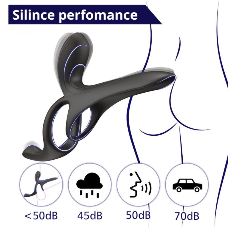 Вібраційне кільце - Erospace Men’s Play Vibrating Cock Ring With Clitoral & Taint Stimulation B11