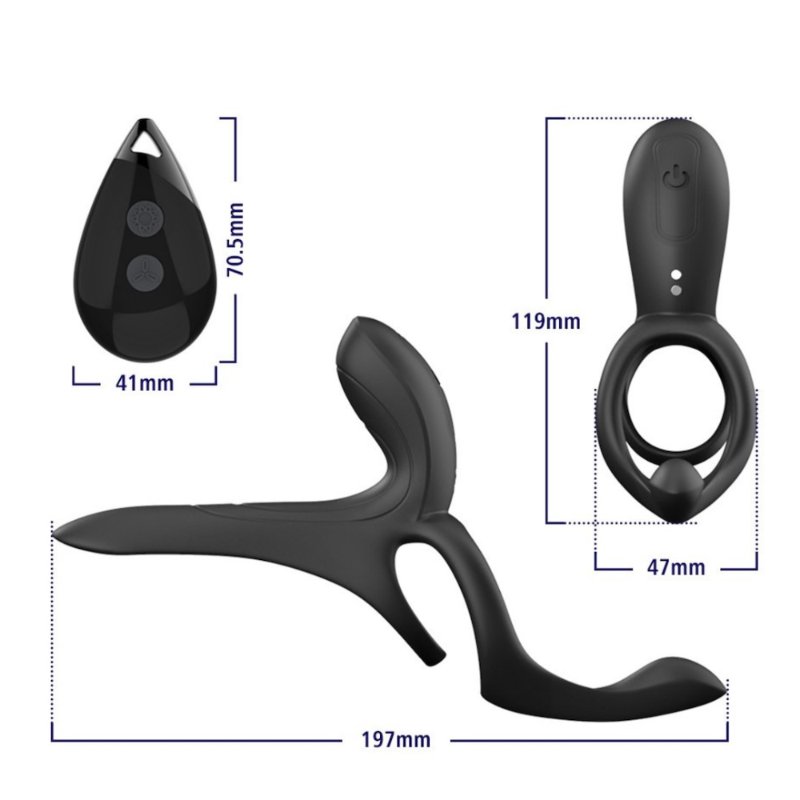 Вібраційне кільце - Erospace Men’s Play Vibrating Cock Ring With Clitoral & Taint Stimulation B11