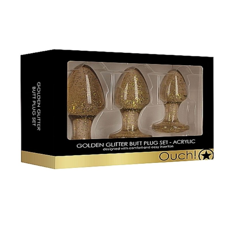 Набір анальних пробок - Ouch! Acrylic Golden Glitter Butt Plug Set