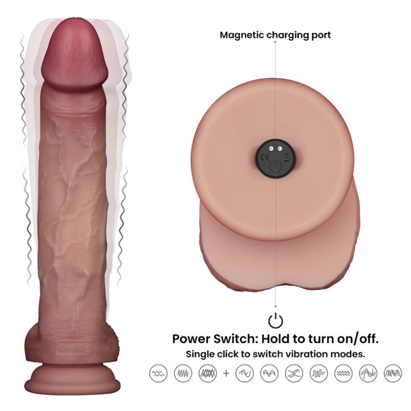 Реалістичний вібратор - Vibrating Sliding Skin Pro II Dual Layer Silicone Dong 10" Flesh