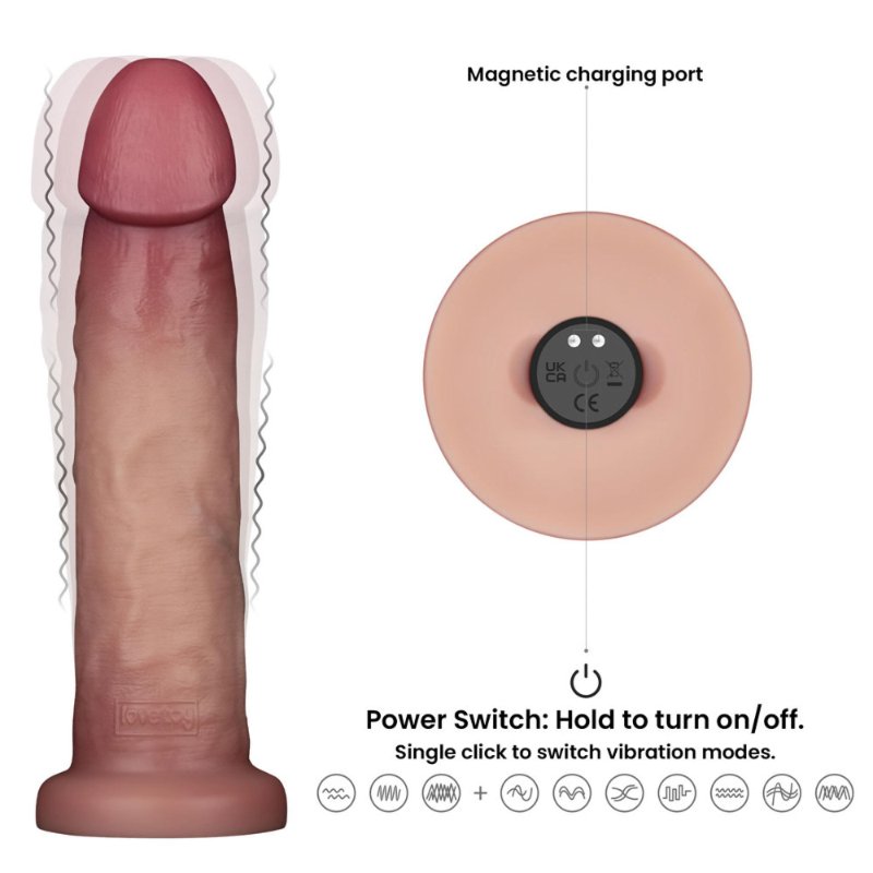 Реалістичний вібратор - Vibrating Sliding Skin Pro II Dual Layer Silicone Dong 9" Flesh