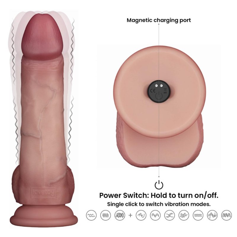 Реалістичний вібратор - Vibrating Sliding Skin Pro II Dual Layer Silicone Dong 8" Flesh