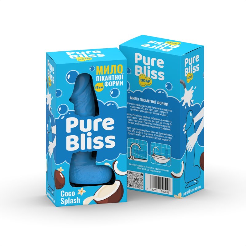 Мило член Pure Bliss Coco Splash Blue, 15 см