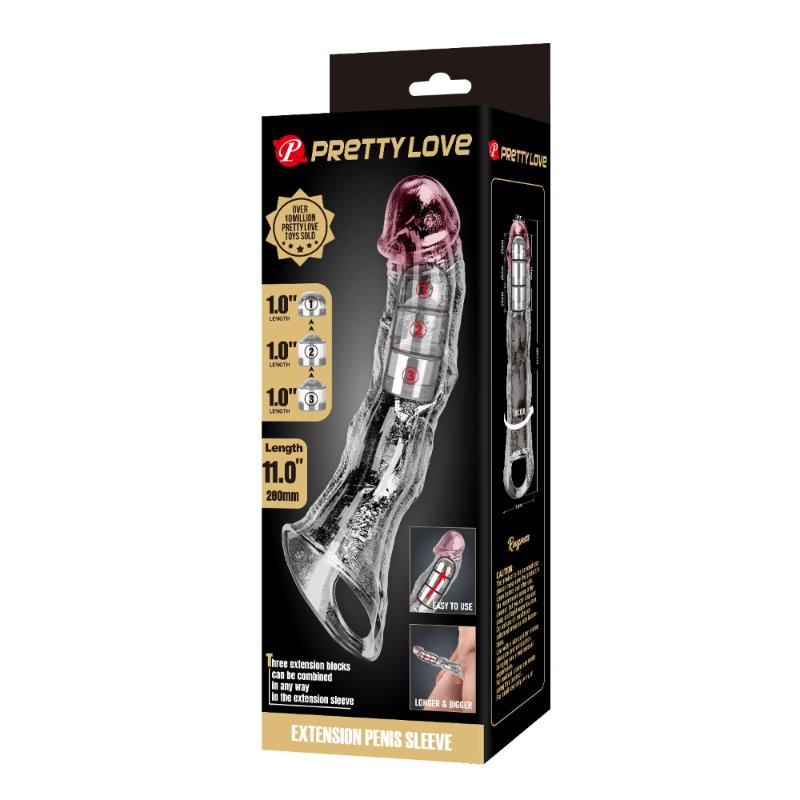Подовжуюча насадка на член - Pretty Love Extension Penis Sleeve Clear, 28 см