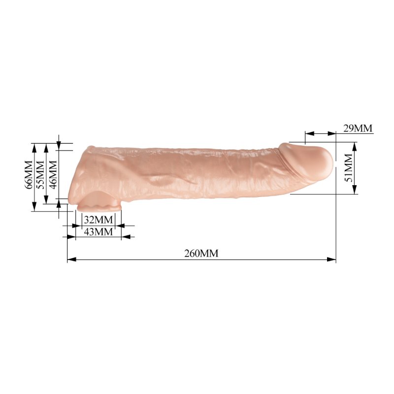 Подовжуюча насадка на член - Pretty Love Extension Penis Sleeve Flesh, 26 см