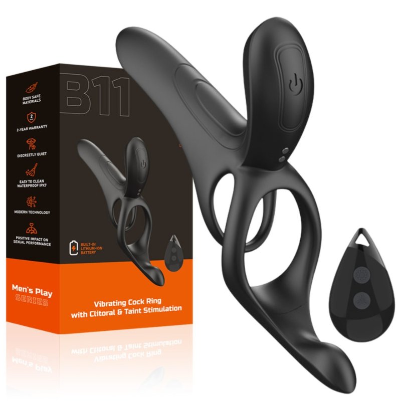 Вібраційне кільце - Erospace Men’s Play Vibrating Cock Ring With Clitoral & Taint Stimulation B11 - зображення 1