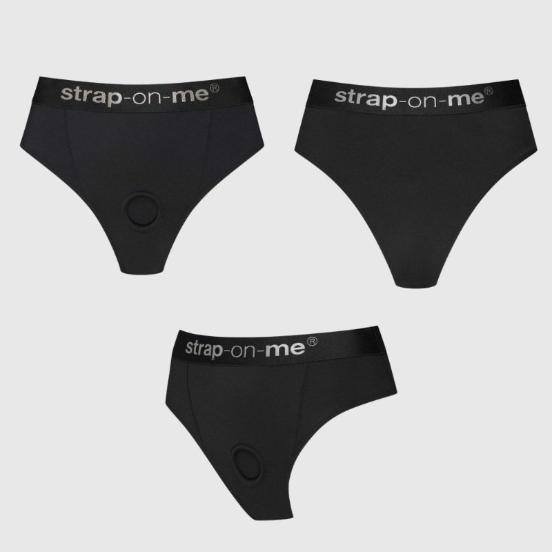 Трусики-бразиліана з фіксацією дилдо Strap-On-Me Harness Lingerie Idole – L – Black, високі