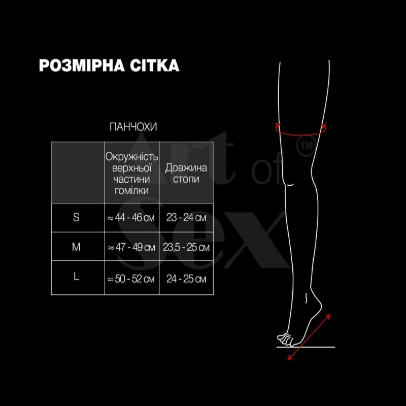 Панчохи в дрібну сітку з лакованою коронкою Art of Sex - Rose, колір чорний, L