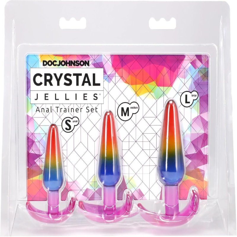 Набір анальних пробок Doc Johnson Crystal Jellies - Anal Trainer Set - Rainbow (м'яте паковання!!!)