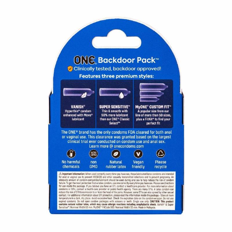 Презервативи ONE Backdoor 3 шт, картонна коробка (м'яте паковання!!!)