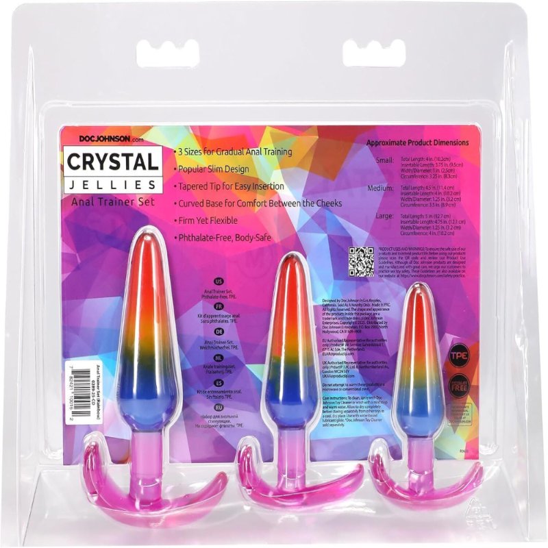 Набір анальних пробок Doc Johnson Crystal Jellies - Anal Trainer Set - Rainbow (м'яте паковання!!!)