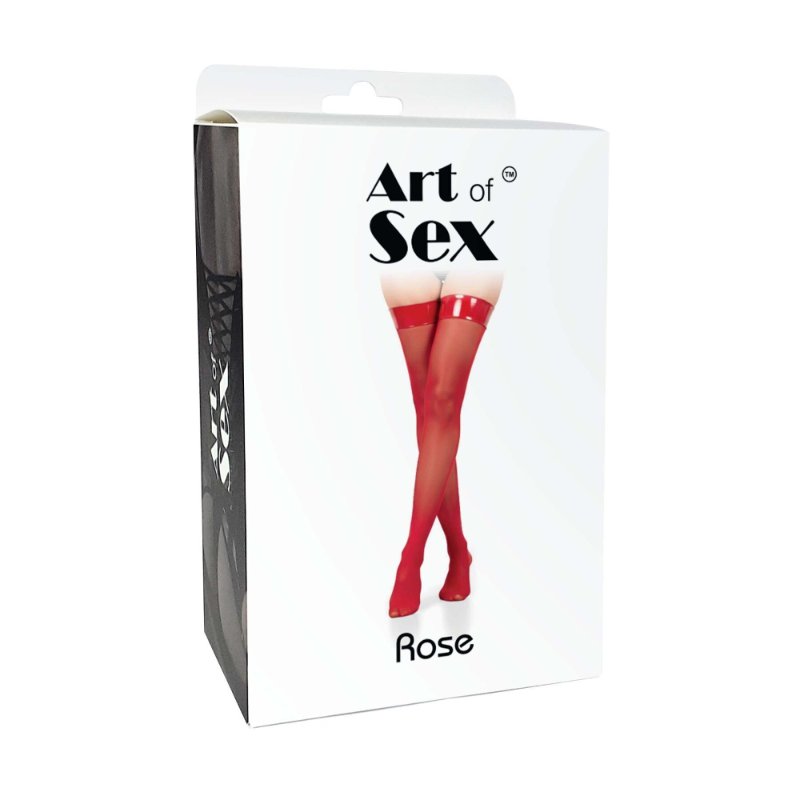 Панчохи в дрібну сітку з коронкою Art of Sex - Rose, колір чорний з ефектом мокрого оксамиту, L