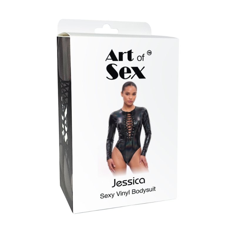 Вінілове боді з рукавами Art of Sex - Jessica, колір чорний, розмір S