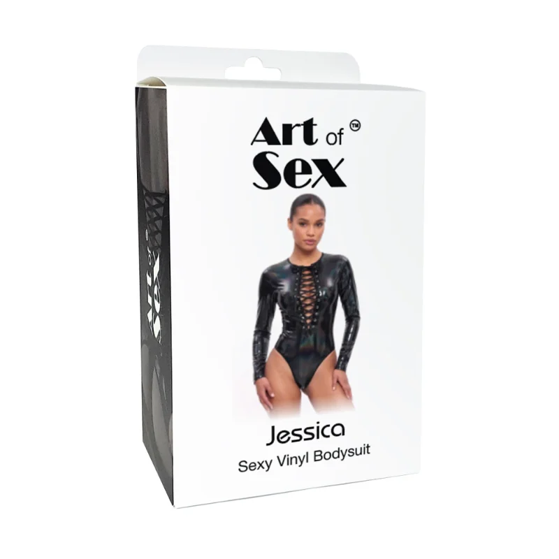 Вінілове боді з рукавами Art of Sex - Jessica, колір червоний, розмір XL