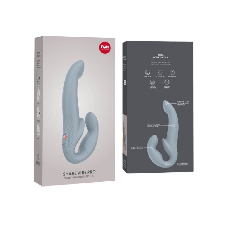 Безремінний страпон з вібрацією Fun Factory SHARE VIBE PRO cool grey (м'яте паковання!!!)