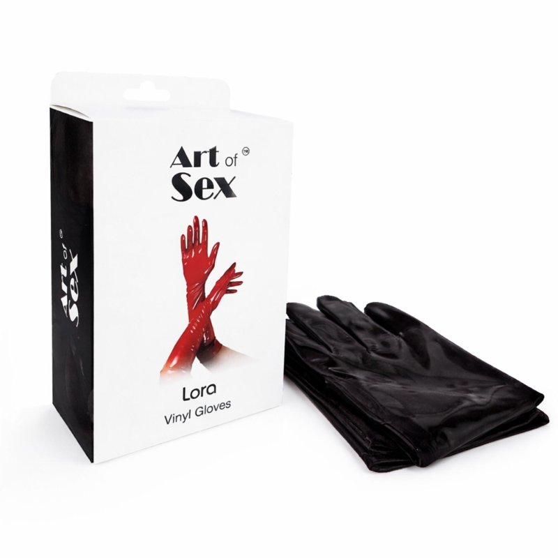 Вінілові рукавички Art of Sex - Lora, розмір L, колір чорний з ефектом мокрого оксамиту