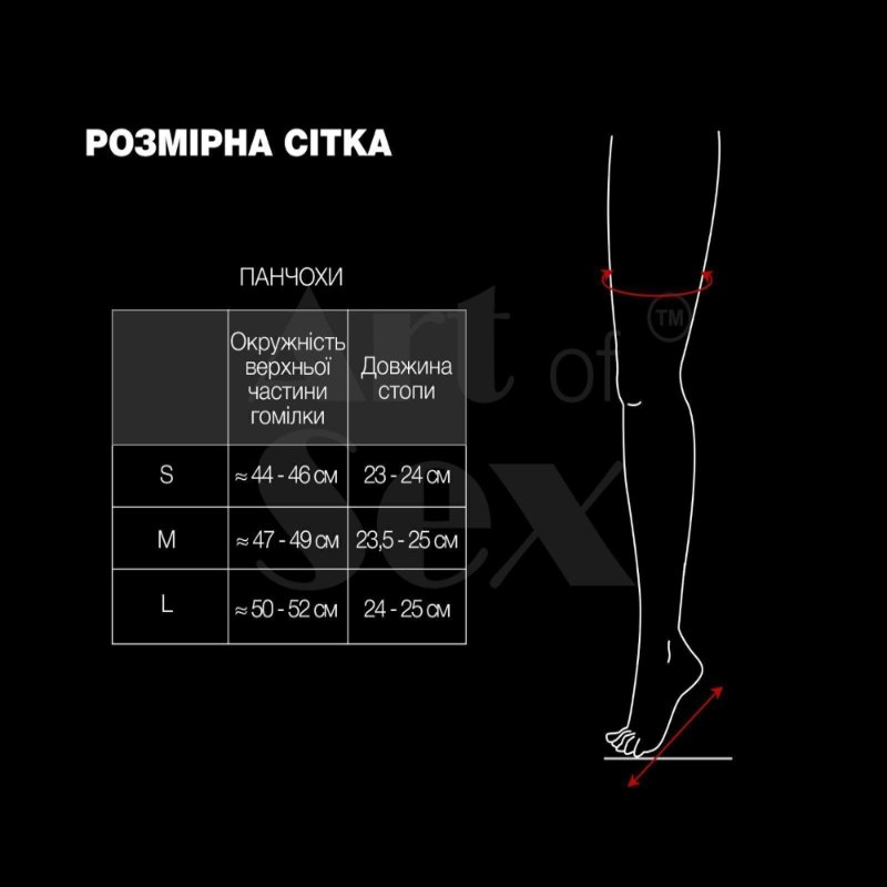 Панчохи в дрібну сітку з лакованою коронкою Art of Sex - Rose, колір чорний, М