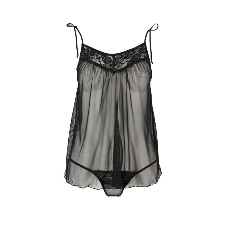 Сорочка прозора бебі дол Passion MELANIA CHEMISE S/M black (м'яте паковання!!!)