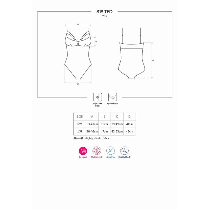 Мереживне боді з доступом Obsessive 818-TED-1 teddy XS/S, чорне