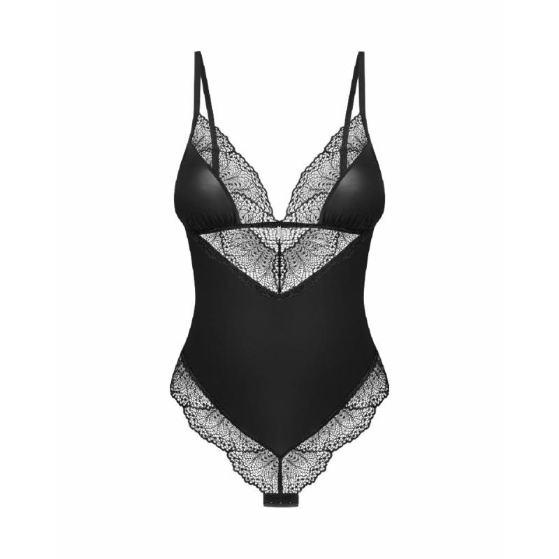 Тедді Obsessive Lobellis teddy, XL/2XL, чорне, ліф з м’якою чашкою, відкрита спина, низ-стрінги