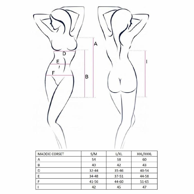 Корсет-сорочка з пажами Passion MADDIE CORSET L/XL, black, трусики