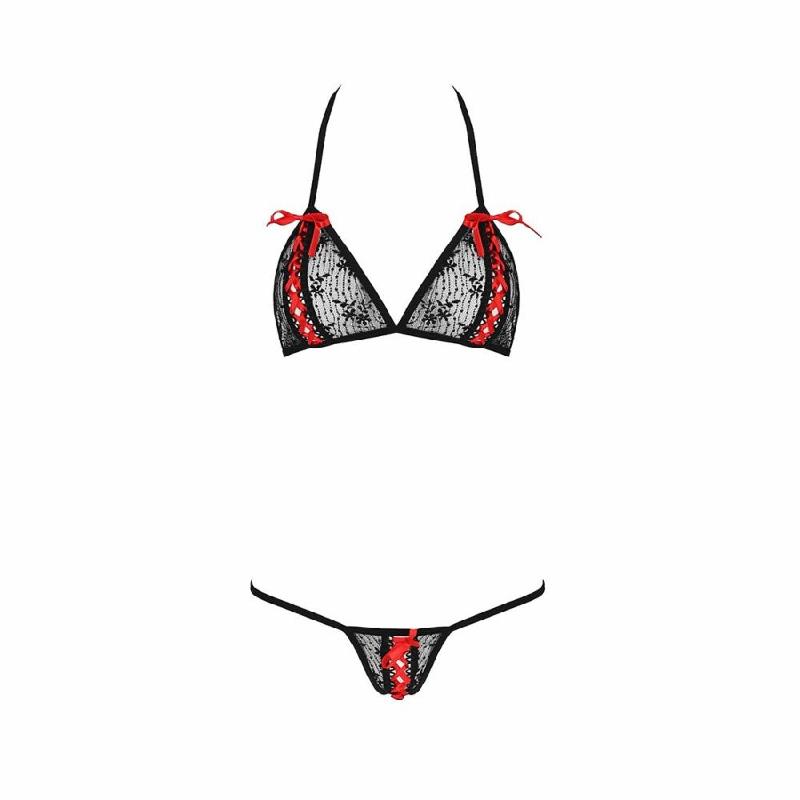 Комплект білизни Passion MELISSA BIKINI XXL/XXXL, black, ліф зі шнурівкою і трусики-стрінги