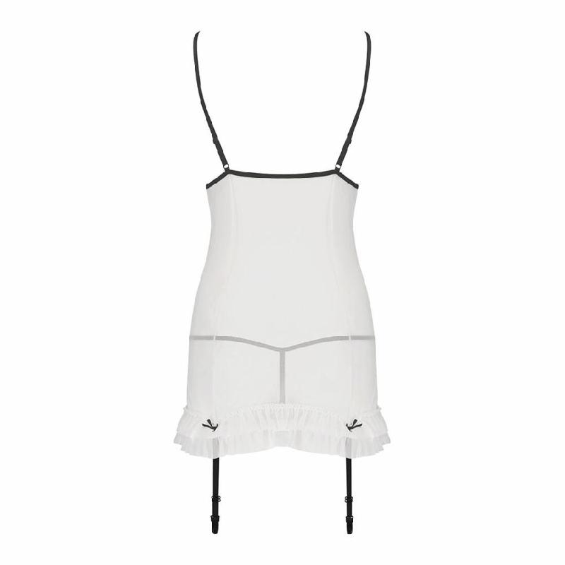 Сорочка прозора з пажами Passion ORIHIME CHEMISE L/XL, white, трусики, стрепи