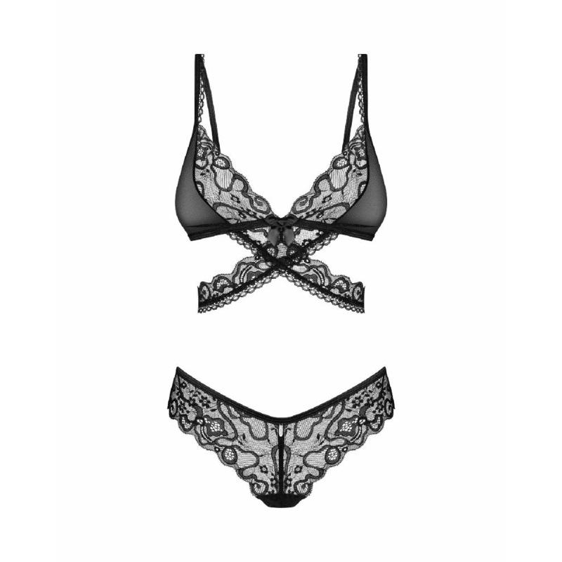 Комплект Obsessive Blomentis 2-pcs set, XL/2XL, мереживний, ліф із зав’язками на спині, трусики-сліпи